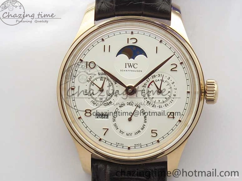 MIROTIME 0409 Compact Portugieser Perpetual Calendar IW503302 RG V9F 1:1 Best Edition White Dial on Brown Leather Strap A 7113